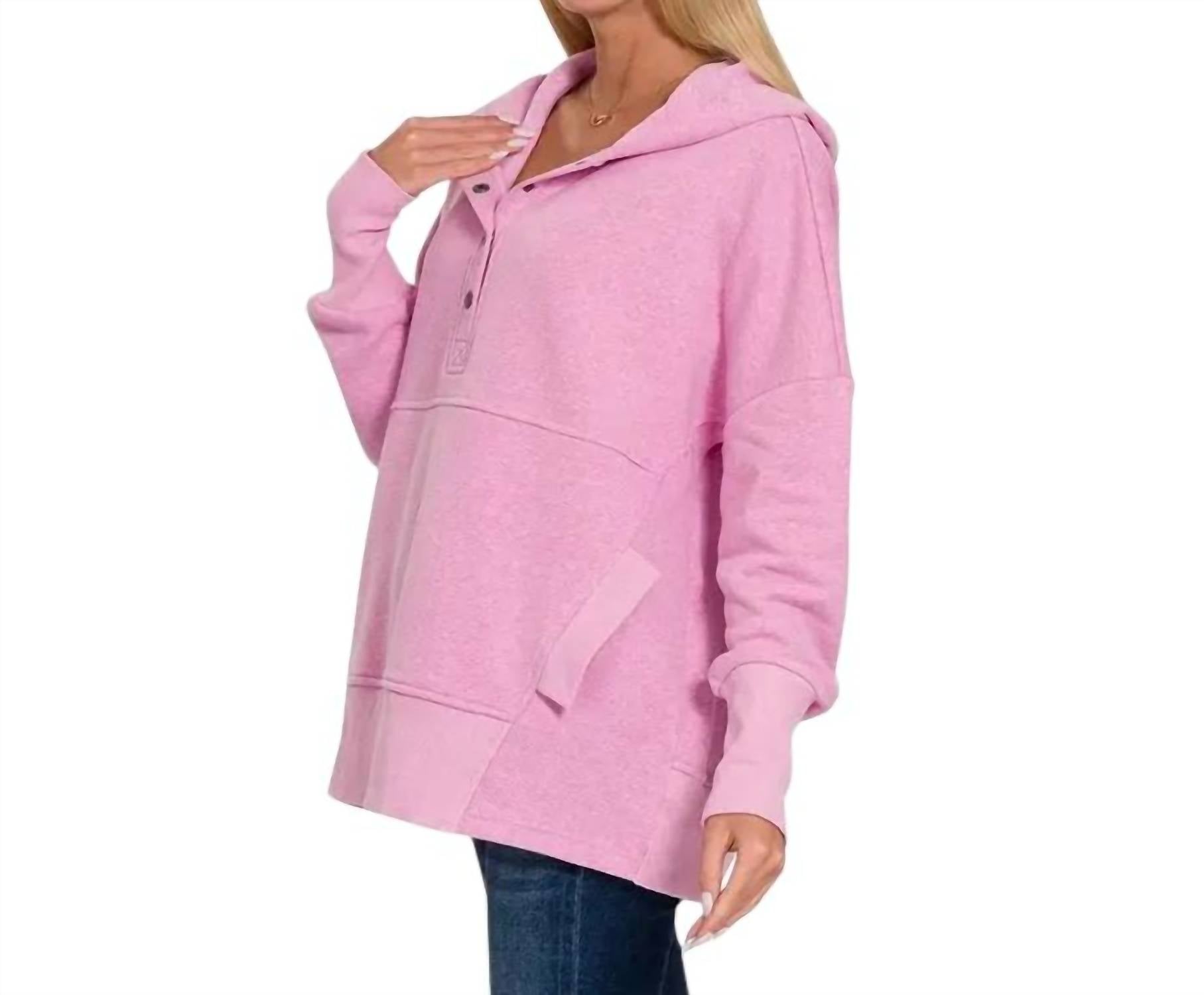 Zenana - Half Button Hoodie