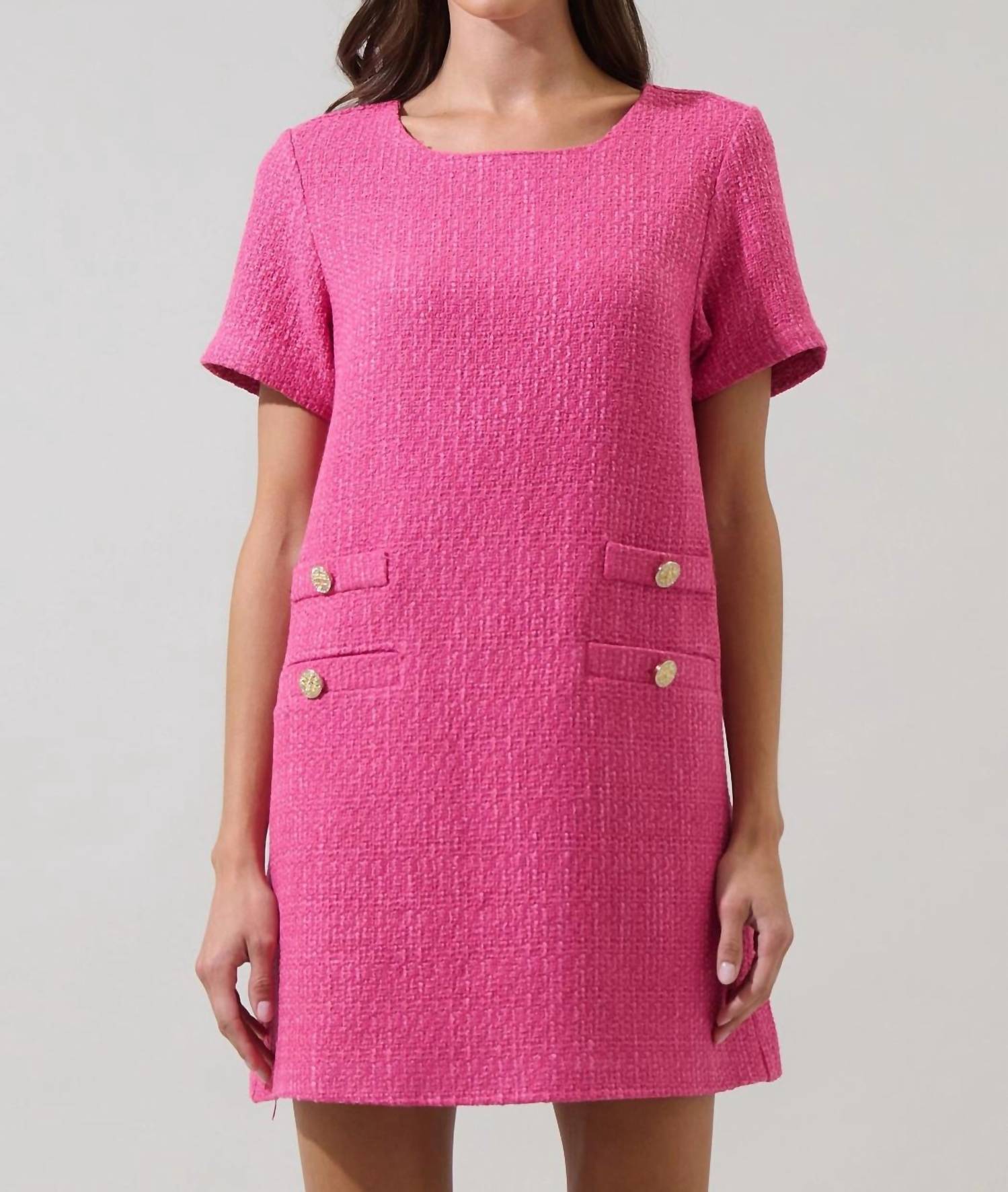SUGARLIPS Amélie Tweed Mini Dress in fuchsia - women's dress - view 4