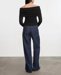 Enza Costa Cashmere Off Shoulder Top in black - women's sweater - detail view