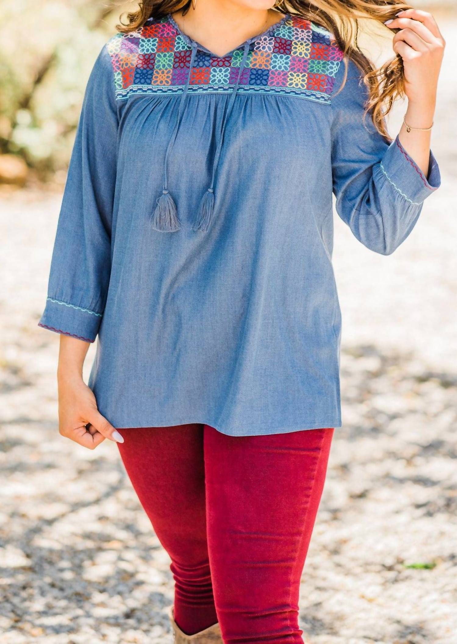 Layerz Clothing - Denim Embroidered Top