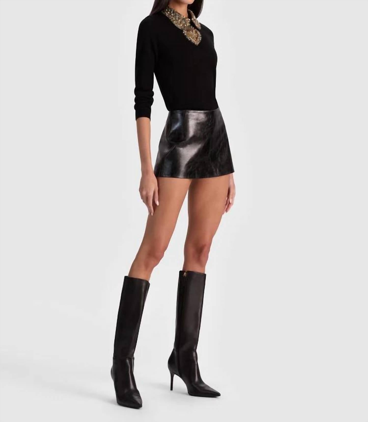 alice + olivia Porla Collared Sweater in black - women's sweater - view 4