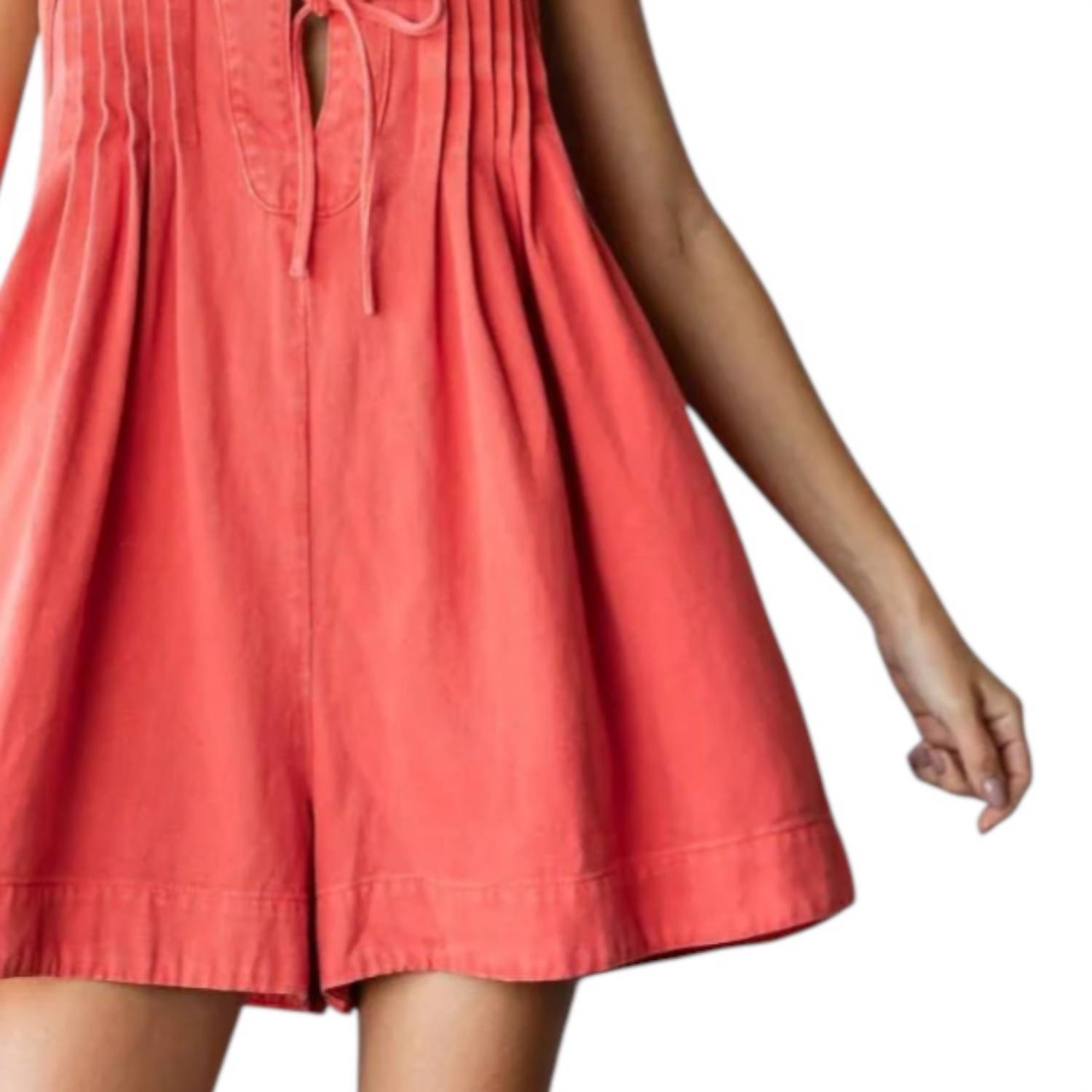 Veveret - V-neck Puff Sleeve Denim Short Romper