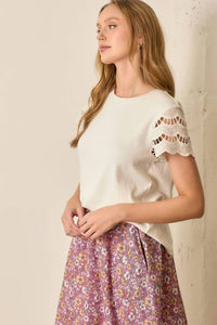 Polagram - Loretta Eyelet Short Sleeve Ribbed Top