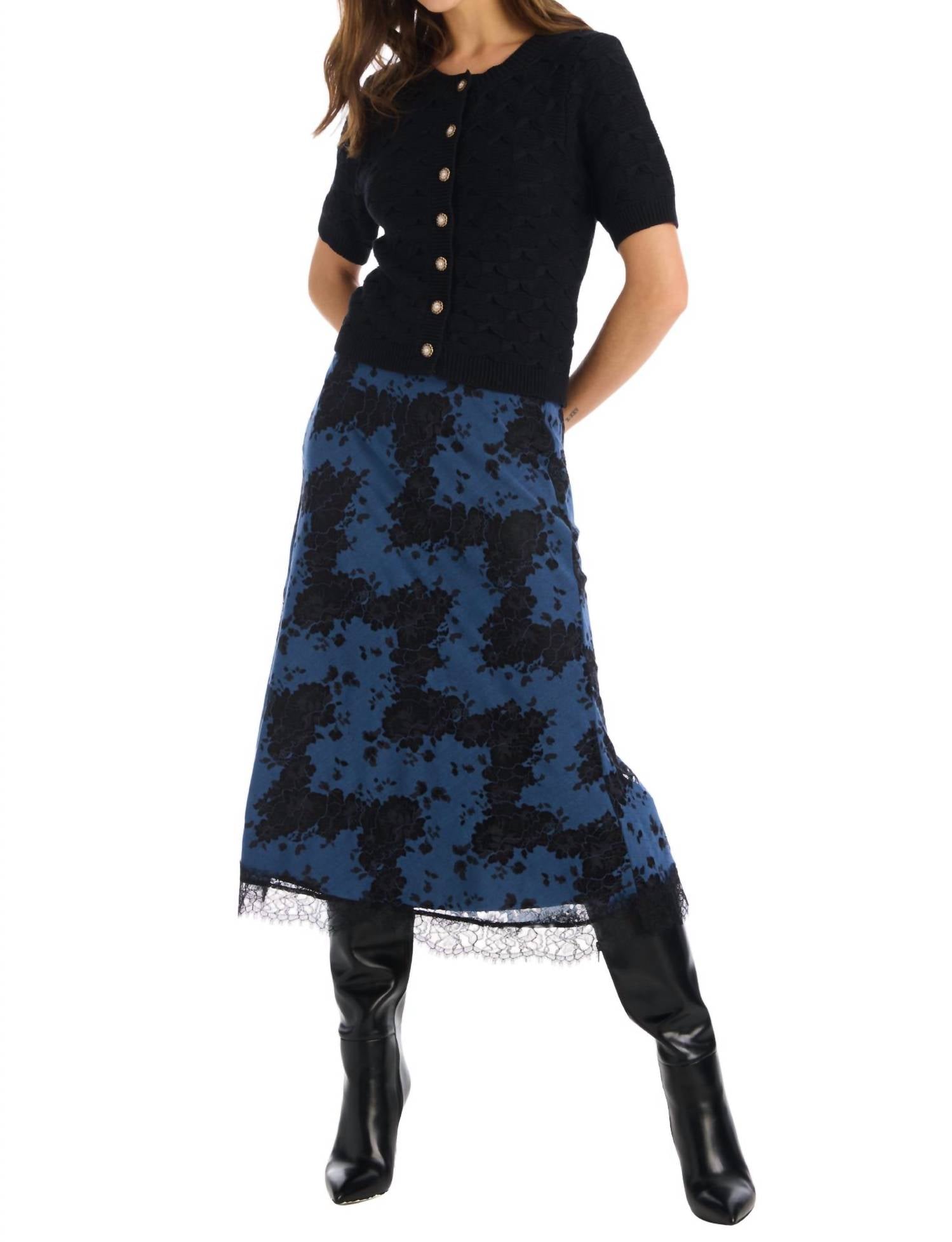 ALLISON NEW YORK Jessie Midi Skirt in blue black - women's skirt - view 5