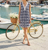 JUDE CONNALLY Larissa Bamboo Rattan Dress in navy white - women's dress