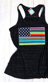 Sweet Texas Treasures - Rita Serape Flag Racerback Tank Top