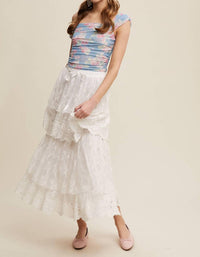 Listicle - Romantic Double-layer Floral Mesh Top