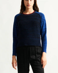 Raquel Allegra Lilith Long Sleeve Sweater in indigo blue - women's sweater - detail view