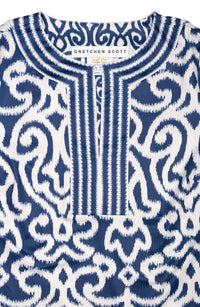 GRETCHEN SCOTT Split Neck Mini Dress in navy and white - women's dress - alternate view