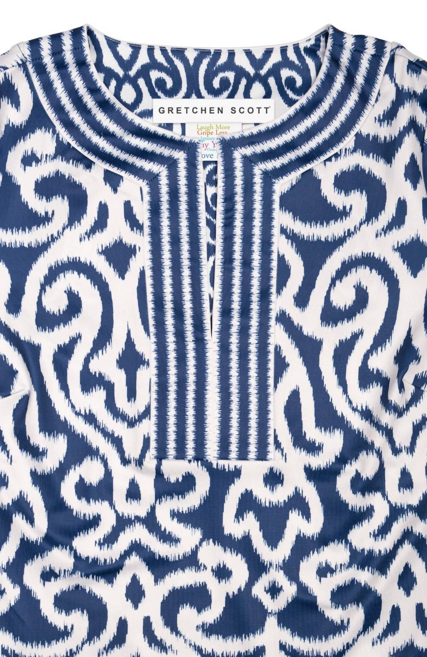 GRETCHEN SCOTT Split Neck Mini Dress in navy and white - women's dress - alternate view