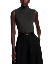 MAJESTIC FILATURES Soft Touch Sleeveless Turtleneck Top in anthracite chine - women's blouse