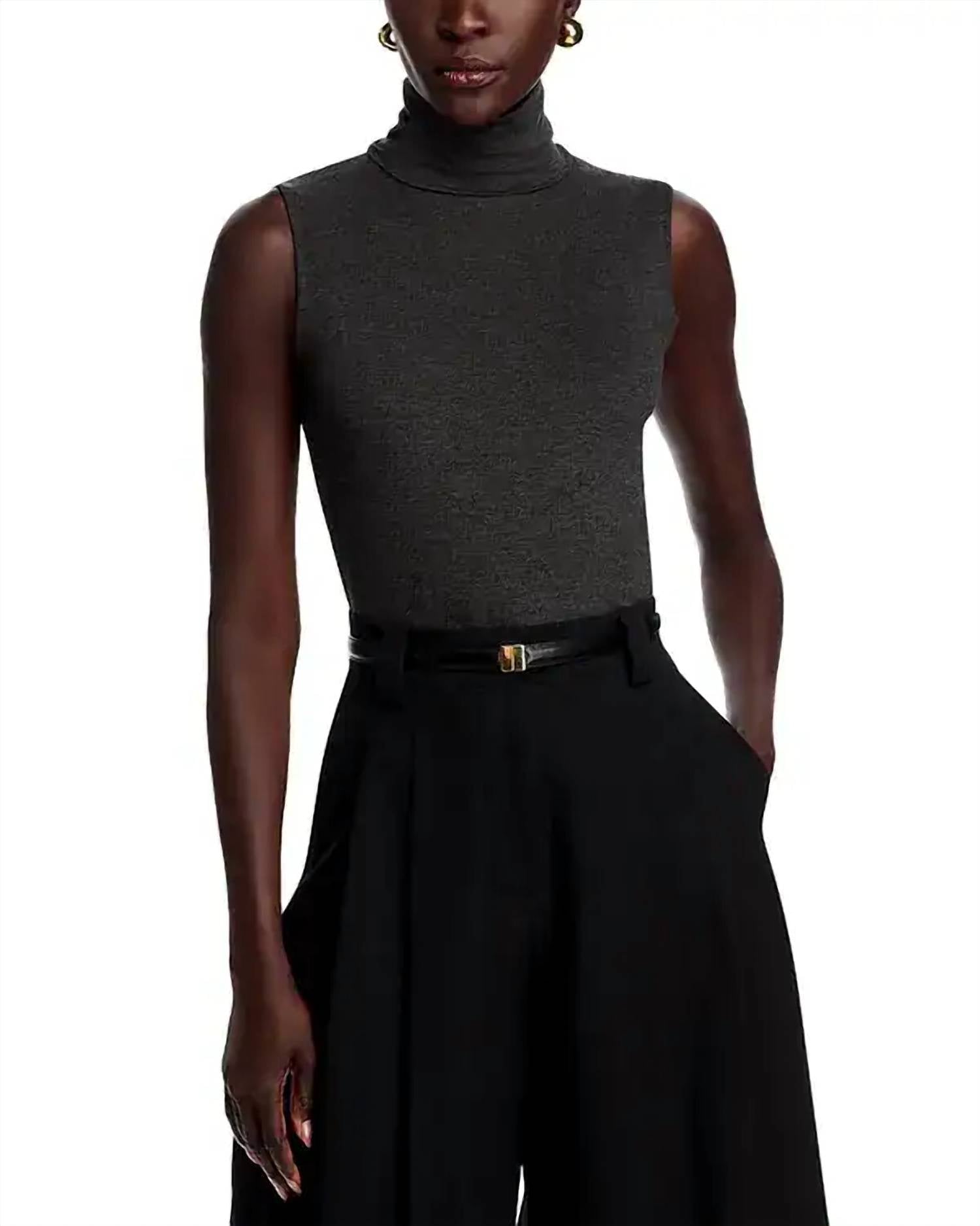 MAJESTIC FILATURES Soft Touch Sleeveless Turtleneck Top in anthracite chine - women's blouse