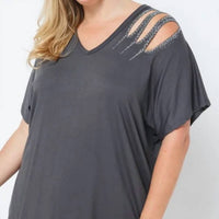 Vocal Apparel - Laser Cut Stone Shoulder Top