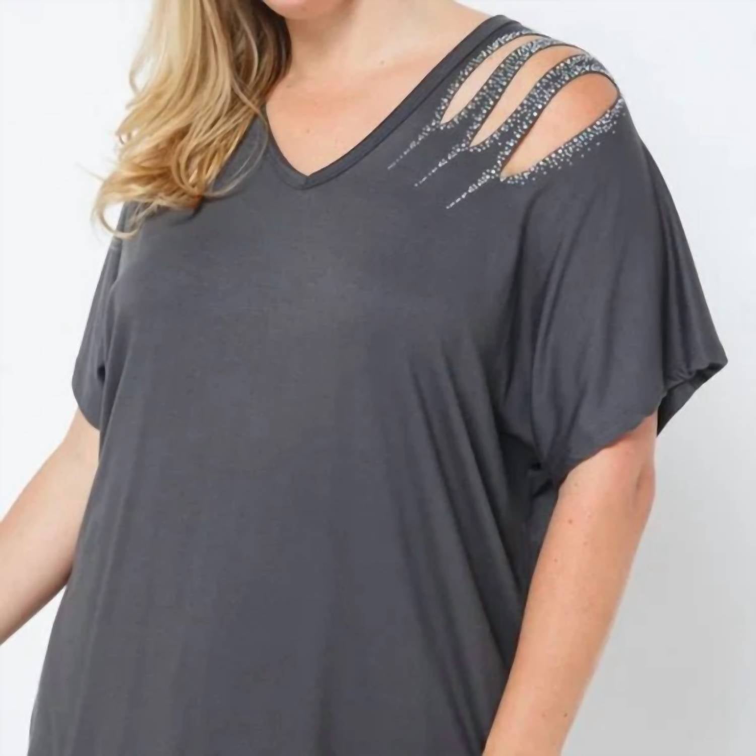 Vocal Apparel - Laser Cut Stone Shoulder Top