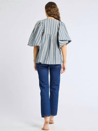 MILLE Charlie Tie Top in chambray stripe - women's blouse - alternate view