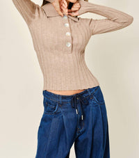 Aaron & Amber - Ribbed Knit Polo Top