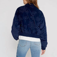 DRIFTWOOD Detroit Velvet Etched Bomber Jacket in one color - women's jacket - detail view