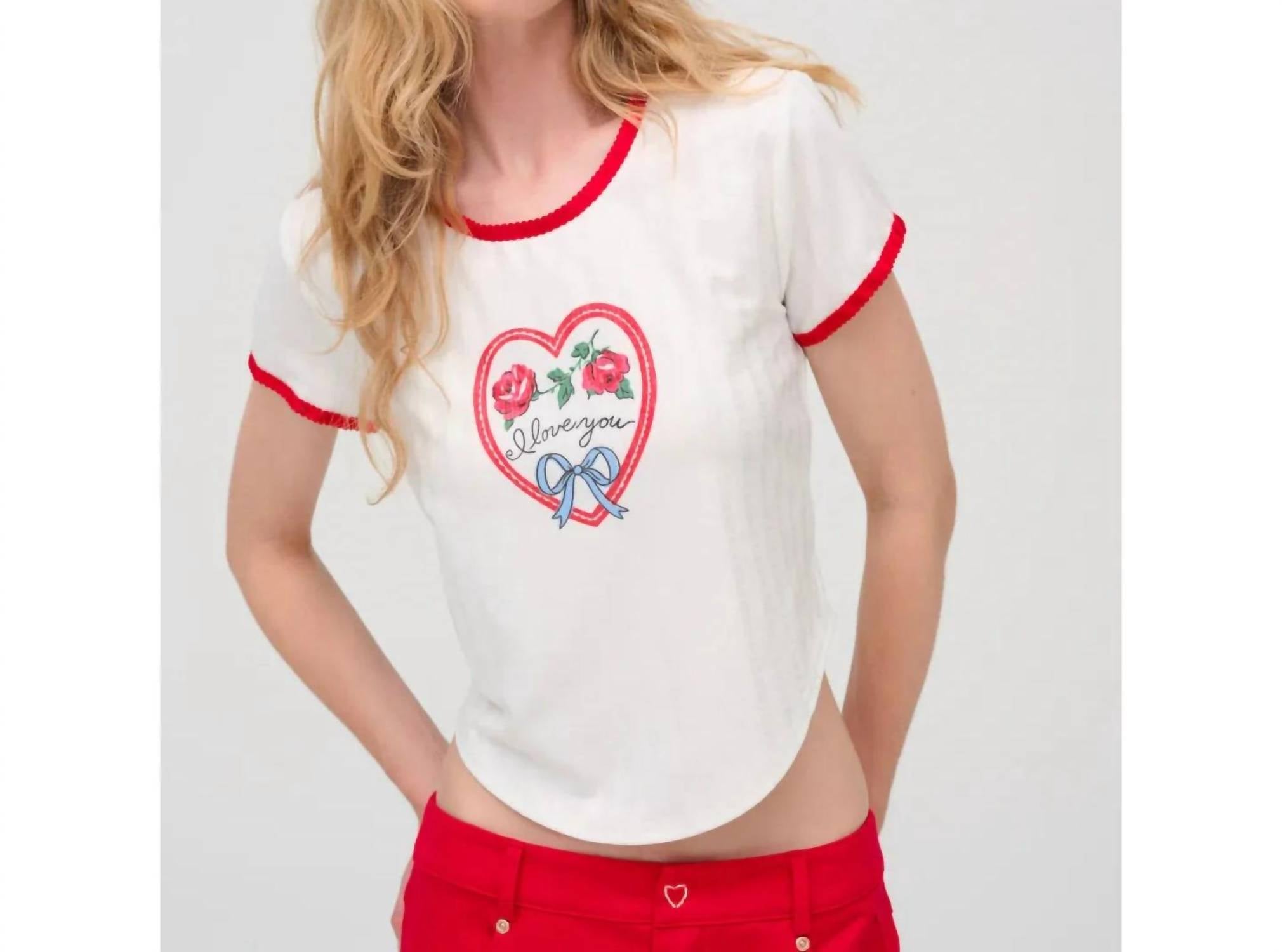 for Love & Lemons I Love You Tee in red - women's t-shirt - detail view