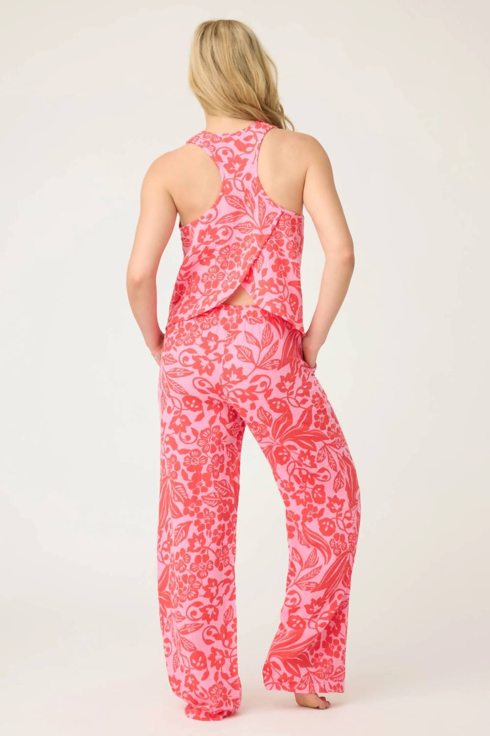 PJ Salvage Bali Bay Floral Tank Top in sorbet - women's tank top - detail view