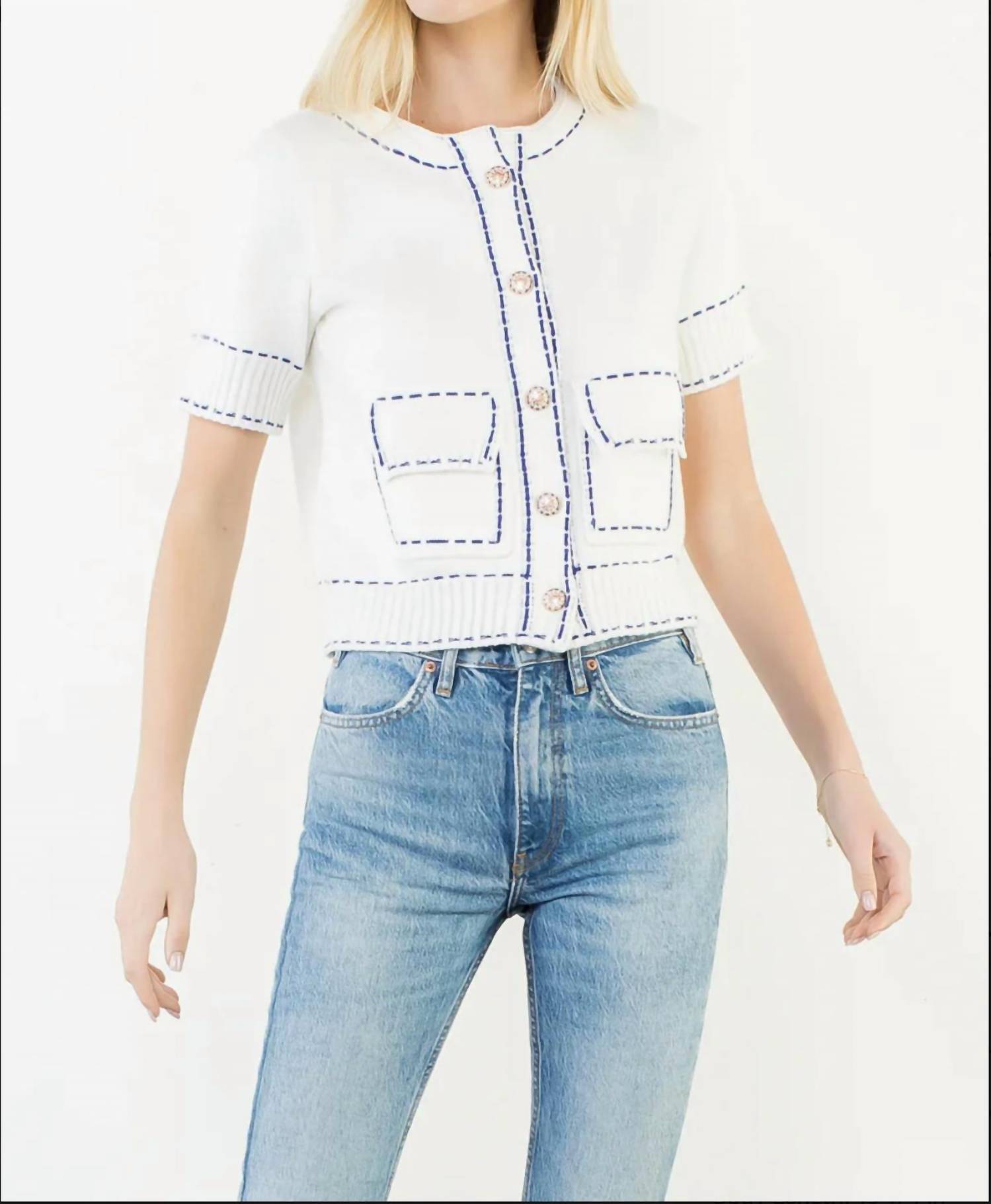 Thml - Short Sleeve Knit Button Up Top