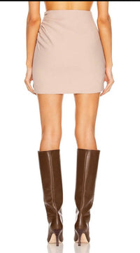 THE SEI High Waist Gathered Mini Skirt in beige - women's skirt - detail view