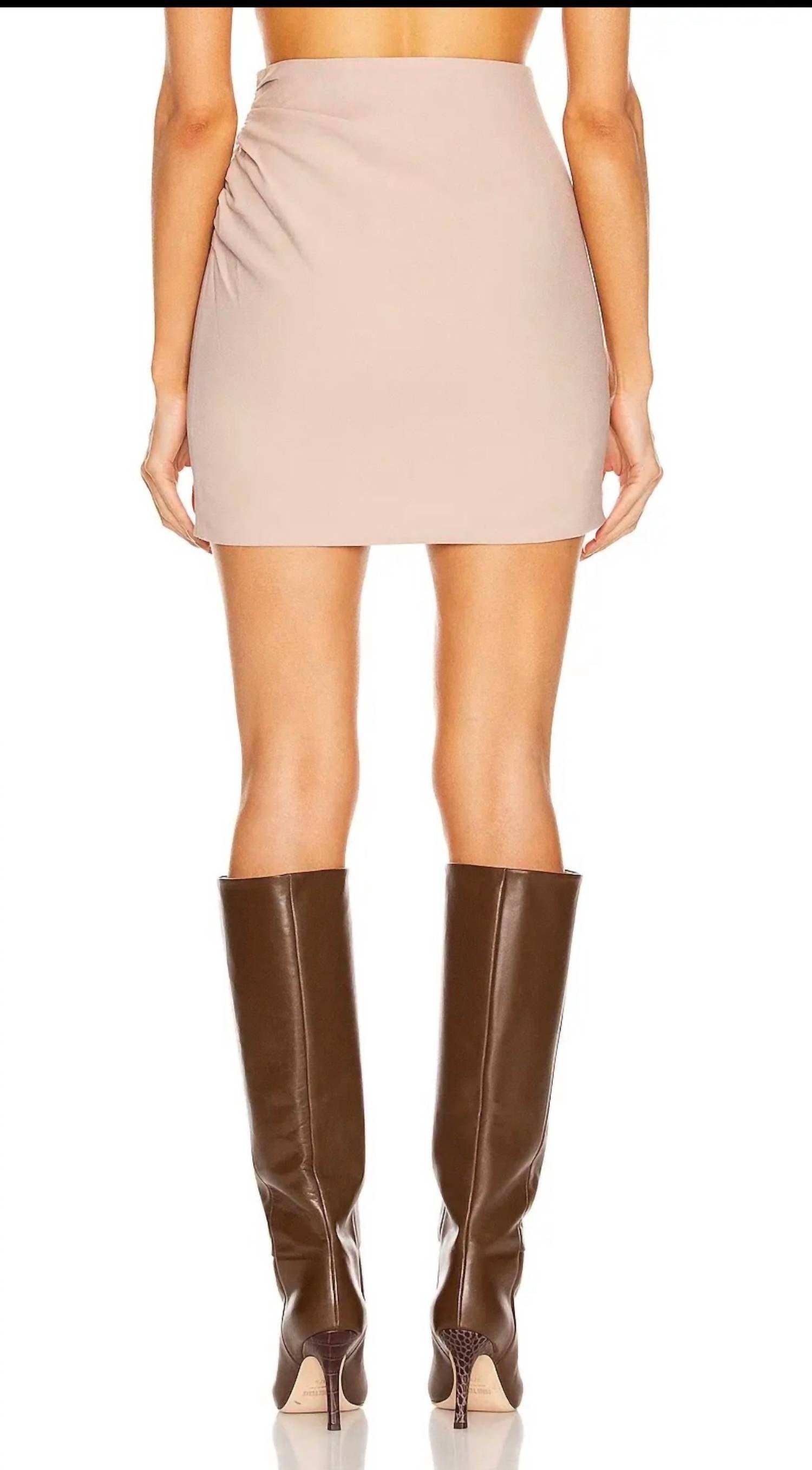 THE SEI High Waist Gathered Mini Skirt in beige - women's skirt - detail view
