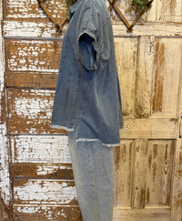 Umgee - Eyelash Trim Oversize Denim Blouse