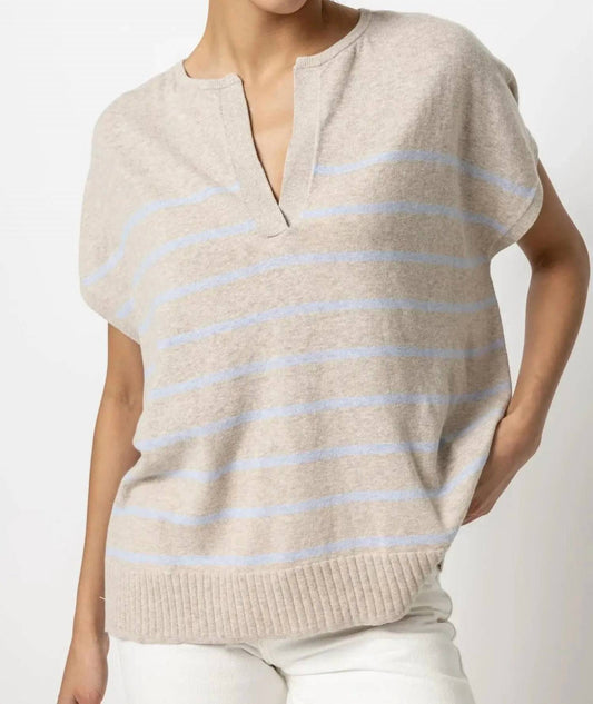 Lilla P - Striped Split Neck Tunic Sweater