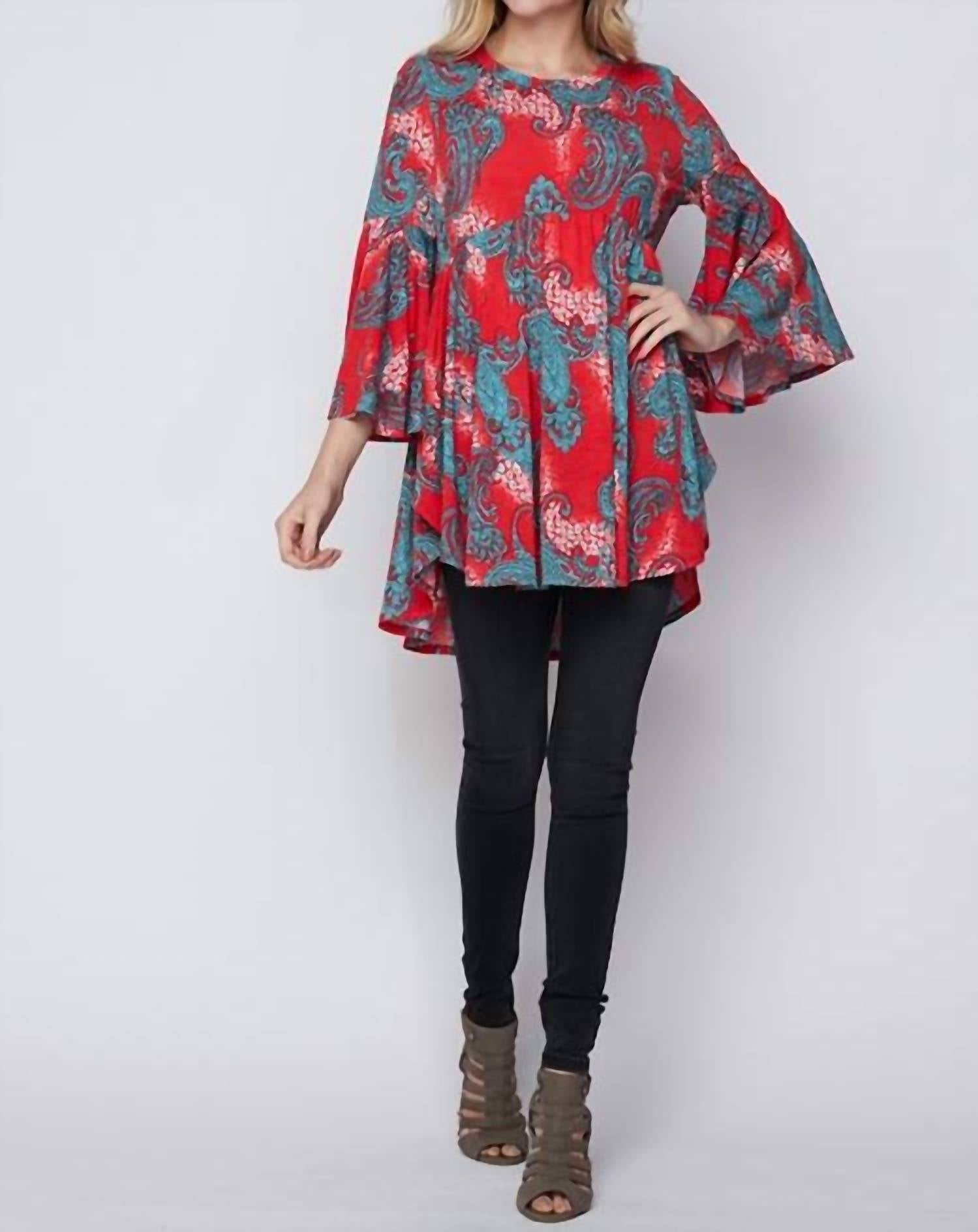 Honeyme - Paisley Print 3/4 Sleeve Blouse