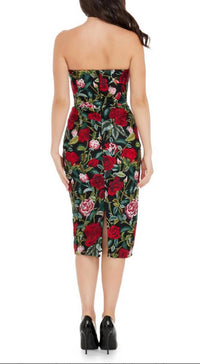 DRESS THE POPULATION Cosette Floral Embroidered Strapless Bodycon Dress in green - women's dress - detail view