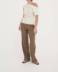 Hyde & Stone Ines Wool Trousers in caramel stripe - women's pants - detail view