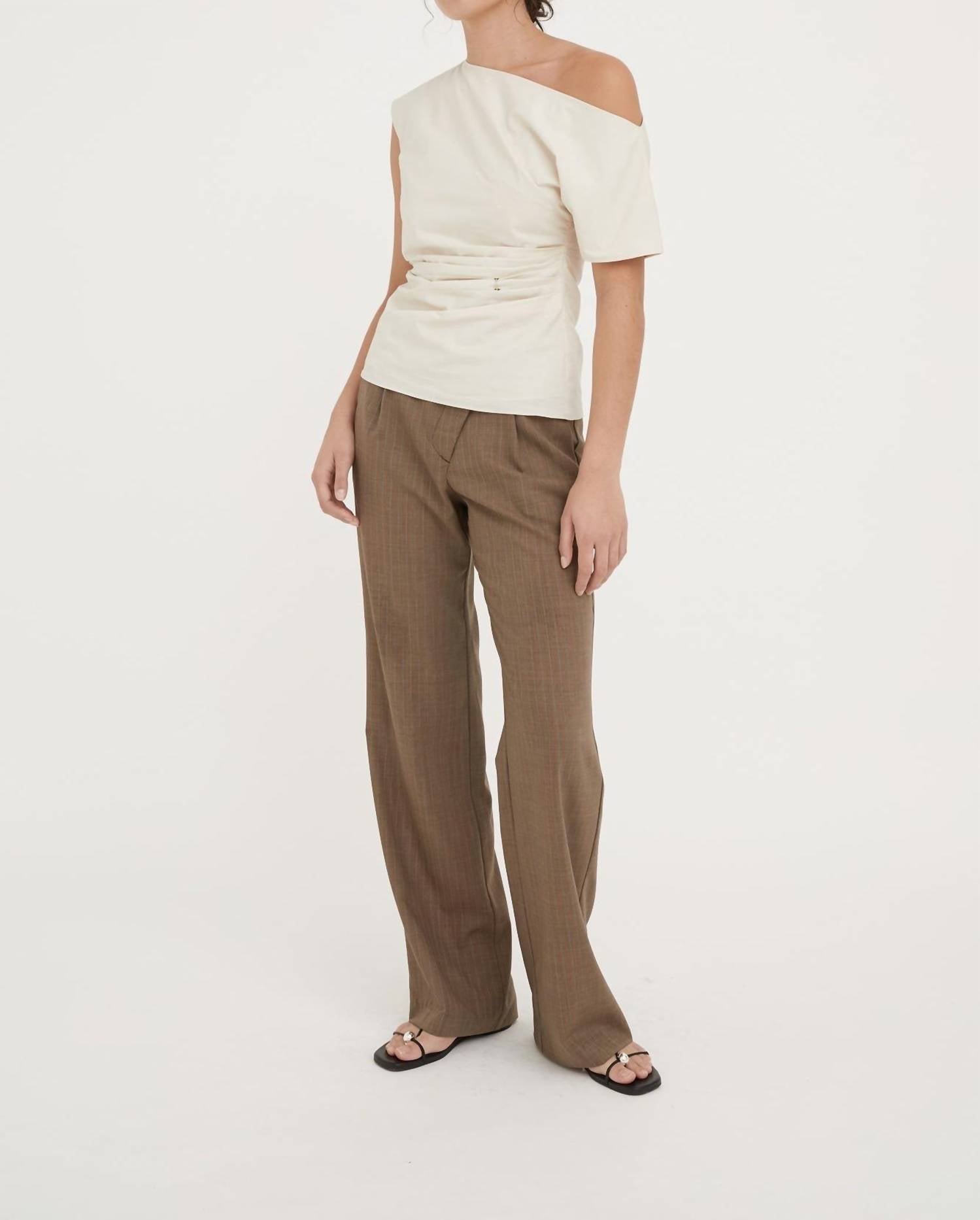 Hyde & Stone Ines Wool Trousers in caramel stripe - women's pants - detail view