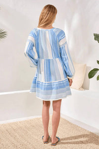Tribal - Jacquard Balloon Sleeves Tiered Mini Dress