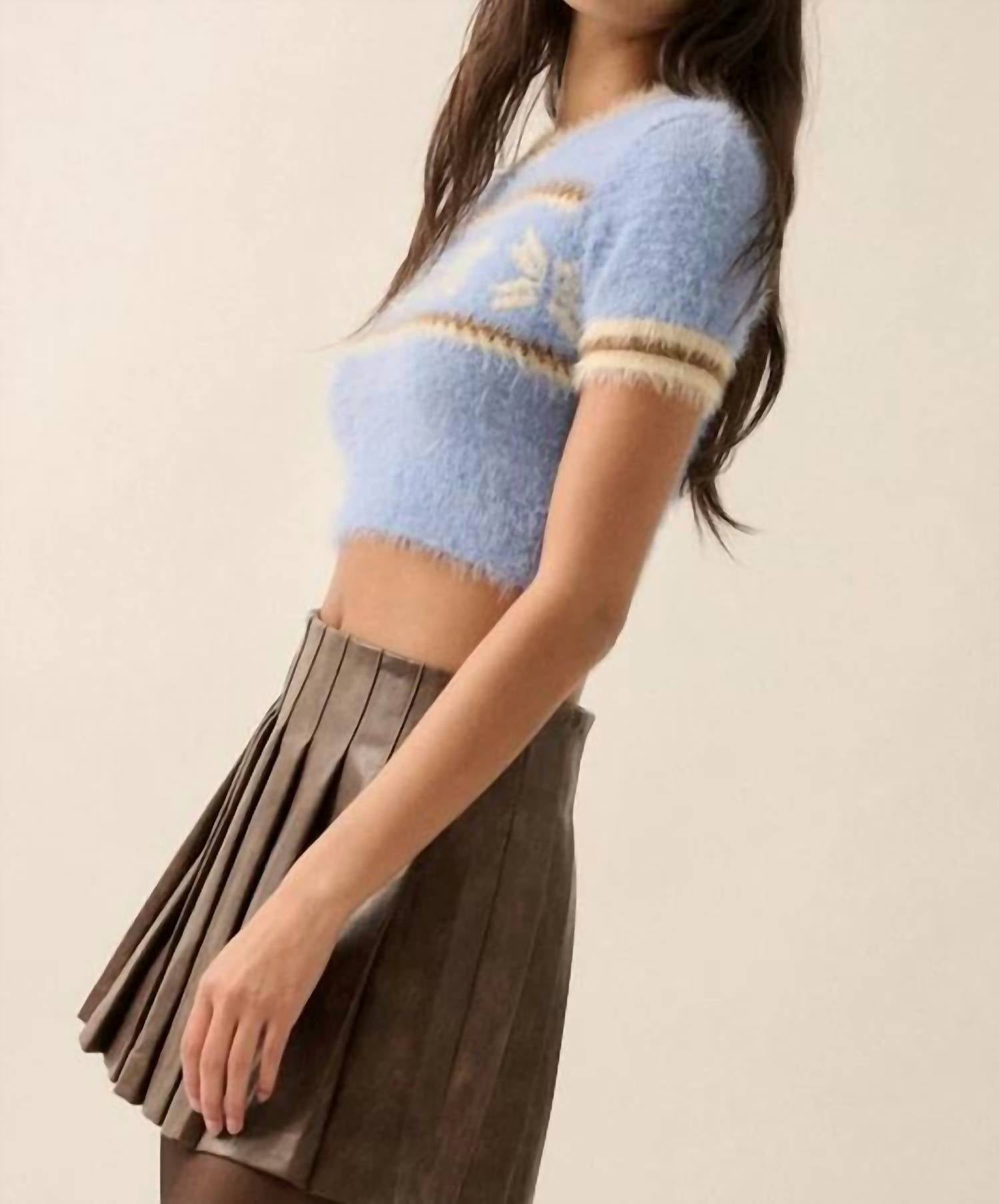 Promesa - Alpine Fuzzy Knit Cropped Short-sleeve Sweater