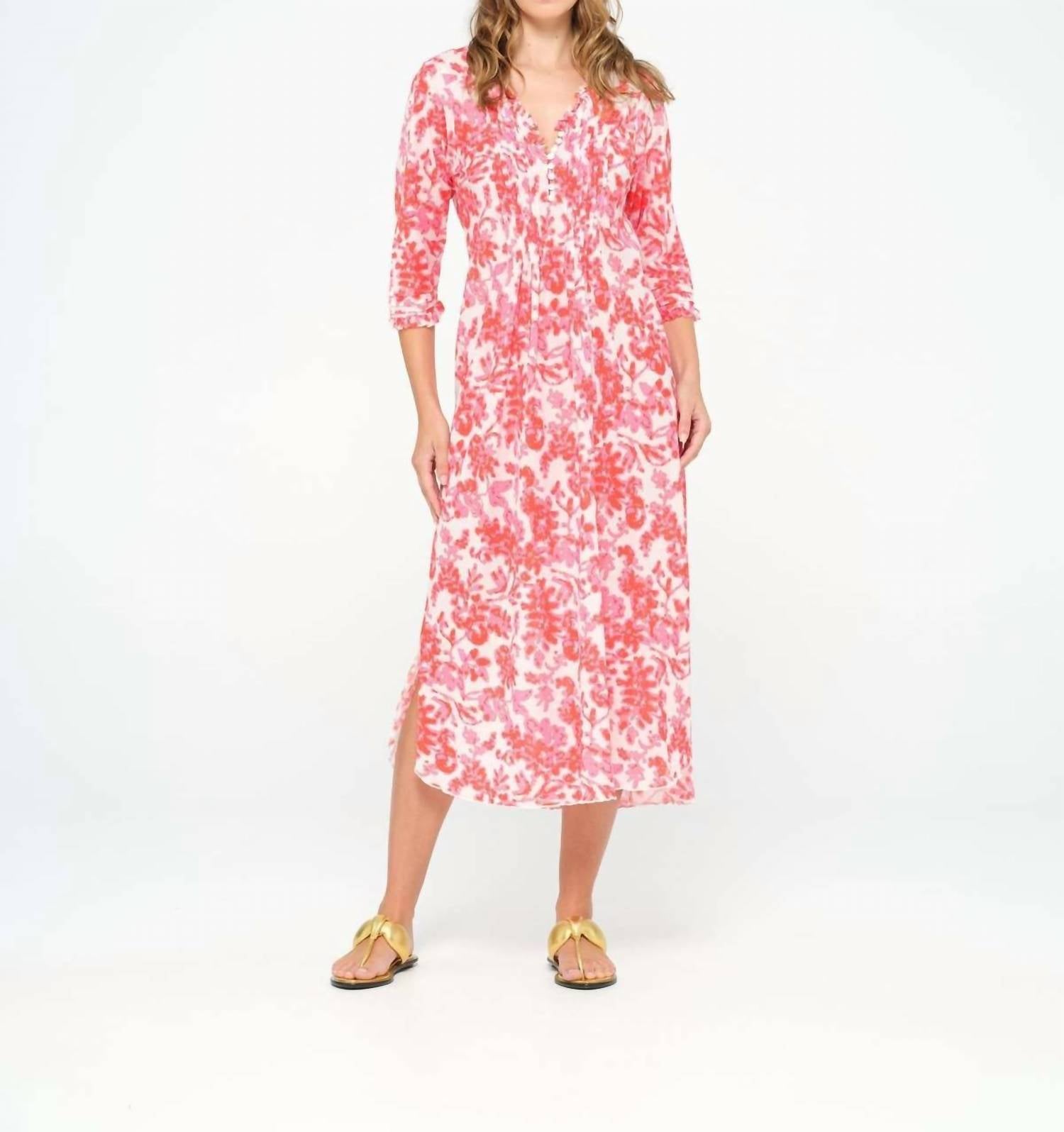 oneseason Long Poppy Dress in antigua pink - women's dress