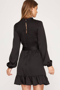 She + Sky - Smocked Satin Dress