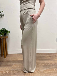 By Together Elastic Waist Wide Leg Pants in taupe - women's pants - detail view