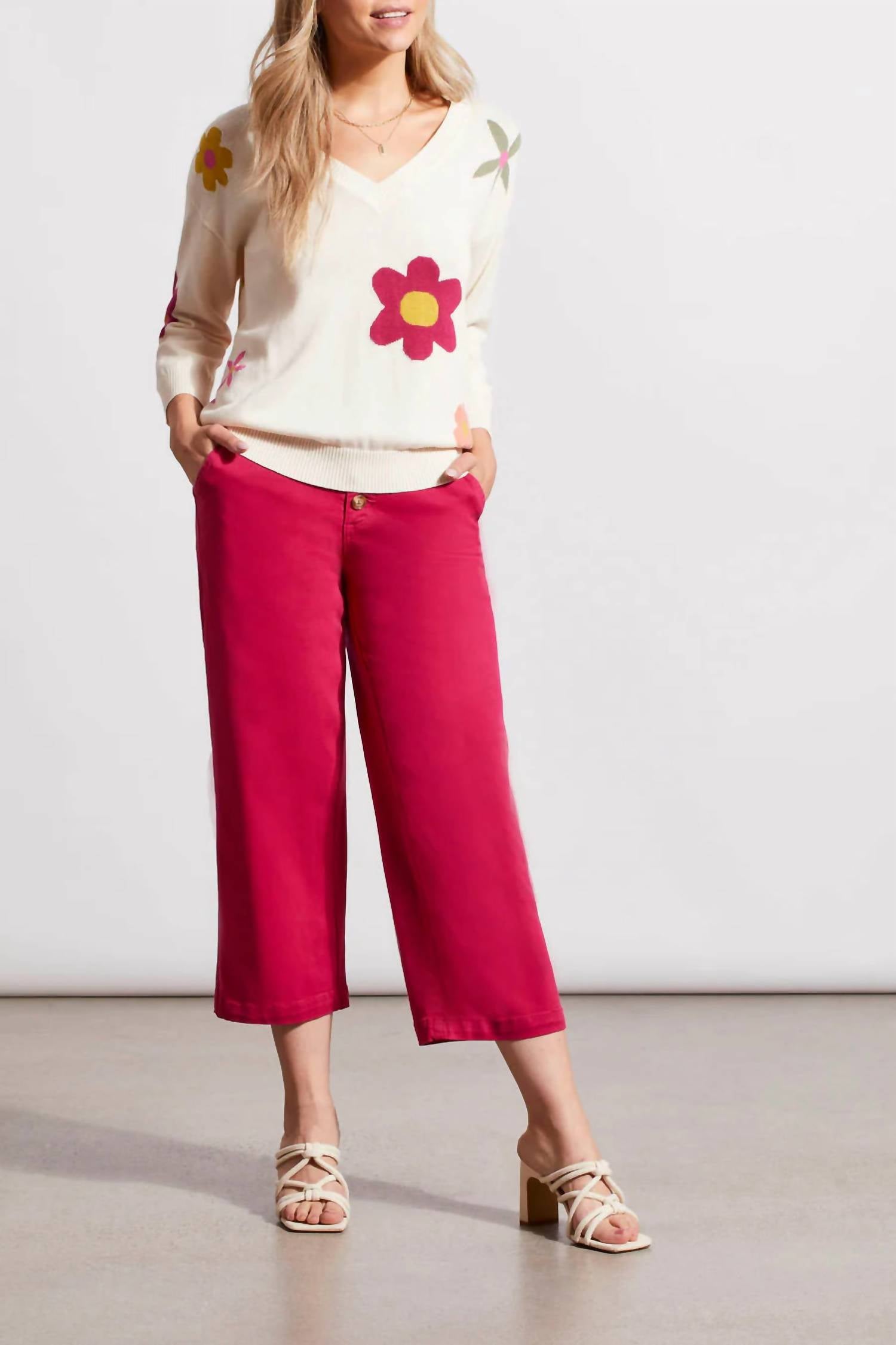 Tribal - Tess Three Quarter Sleeve Jacquard Sweater