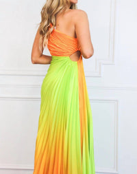 Luxxel - St Tropez Ombre Pleated One Shoulder Maxi Dress