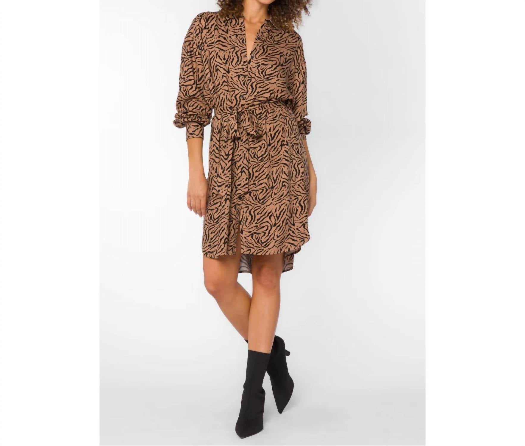 Velvet Heart Kora Mini Dress in brown black zebra print - women's dress
