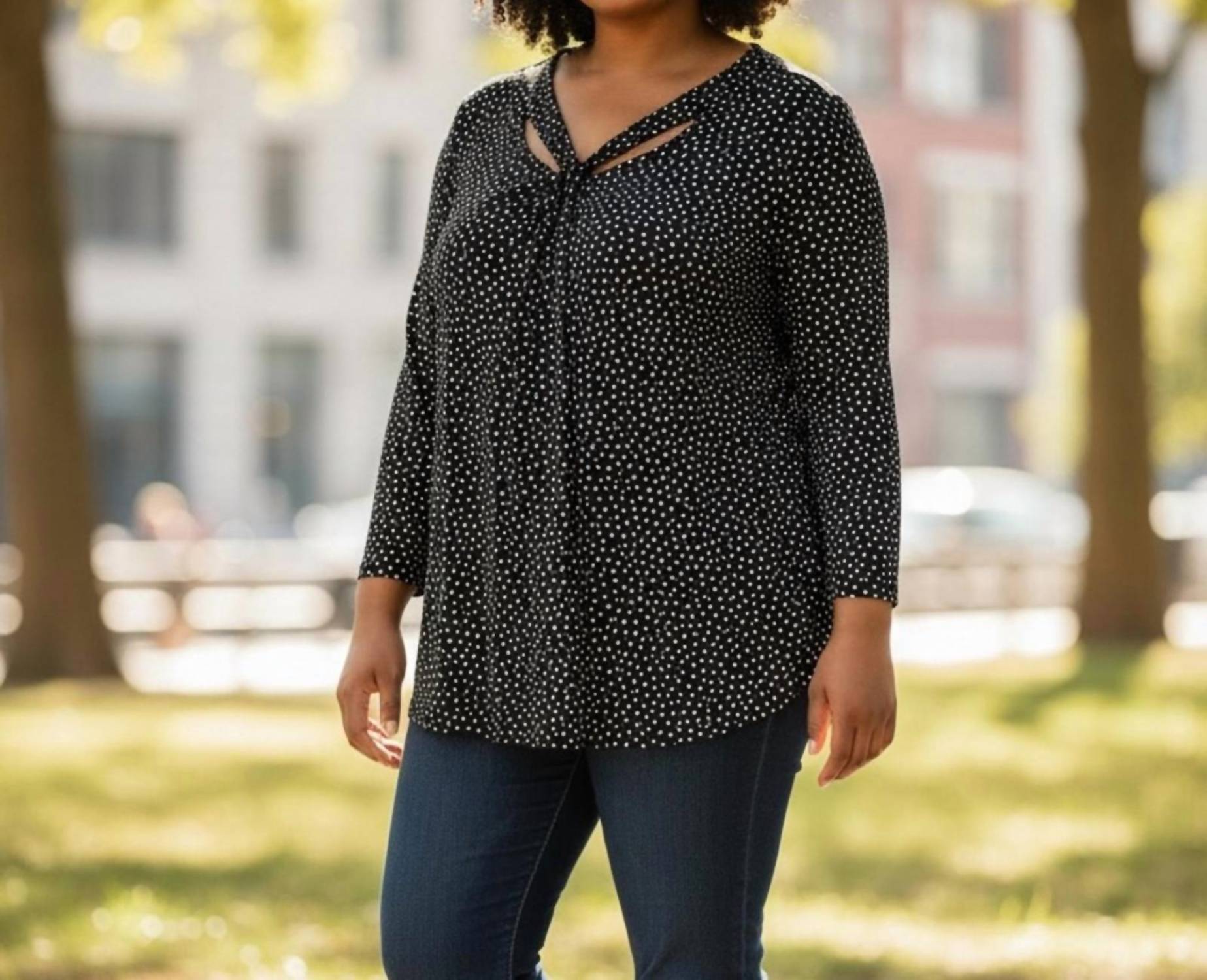 Kasper Women's Polka Dot Top in black - women's blouse