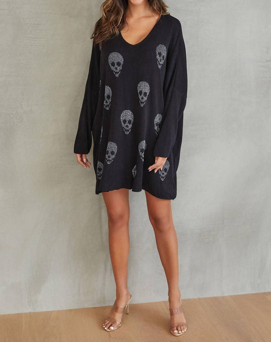 Venti6 - SILVER LUREX SKULLS PRINT TUNIC SWEATER DRESS
