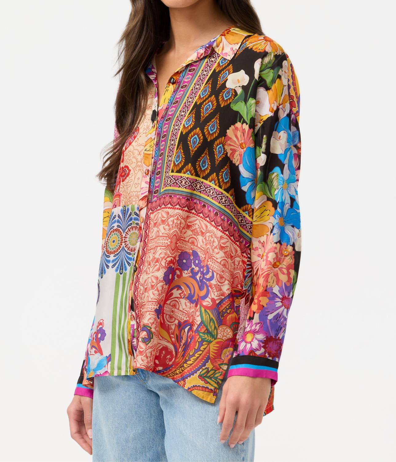 Johnny Was THE AUDREY SHIRT in magnolia patchwork - women's blouse - detail view