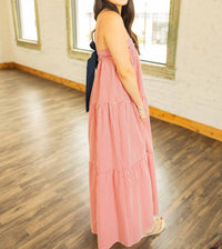 Peach Love - Brenda Gingham Maxi Dress