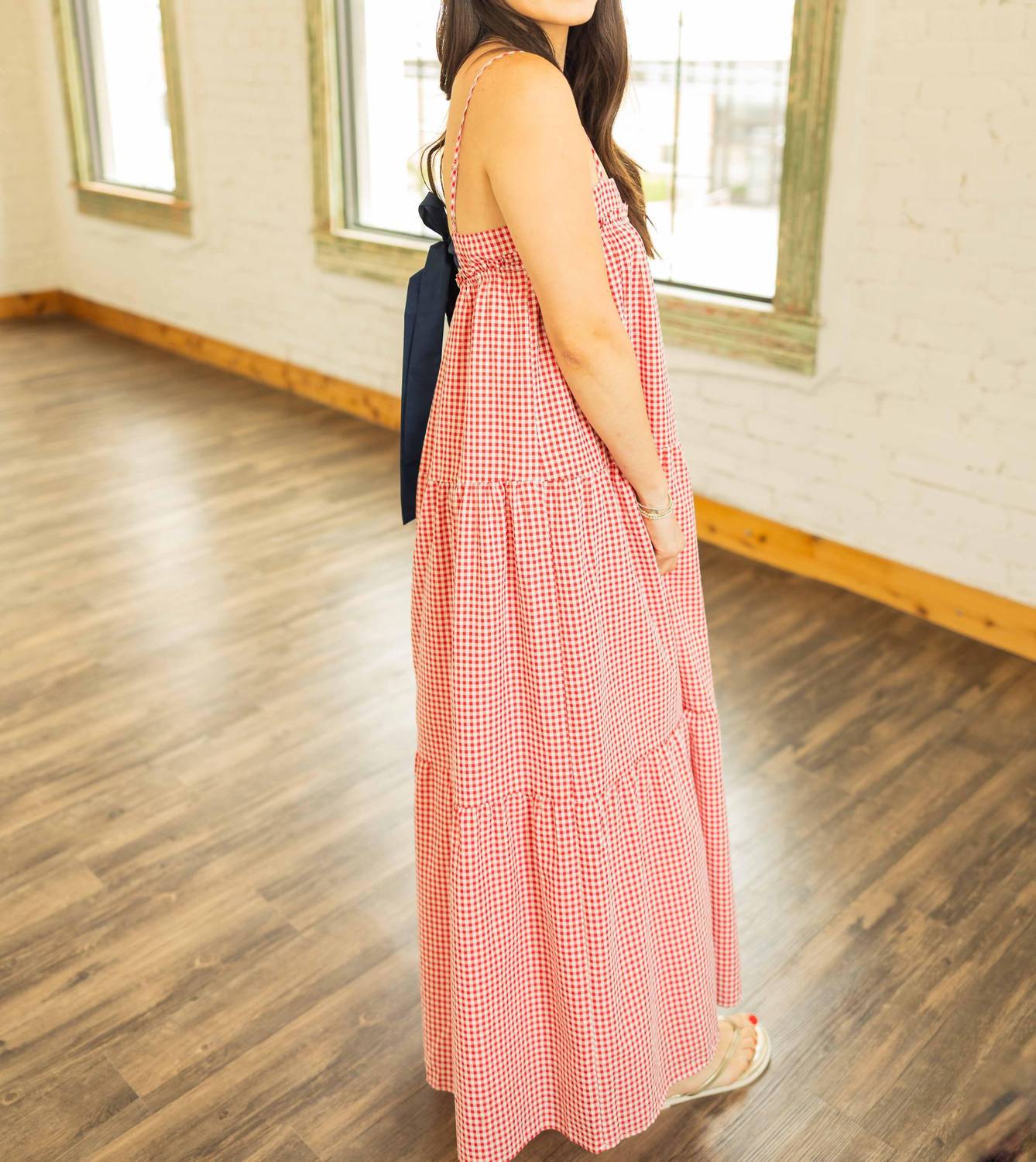 Peach Love - Brenda Gingham Maxi Dress