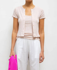 Leset - Pointelle Short Sleeve Cardigan