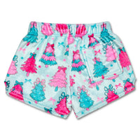 iScream Girl's Fancy Trees Plush Shorts in pink and teal - kids' shorts - detail view