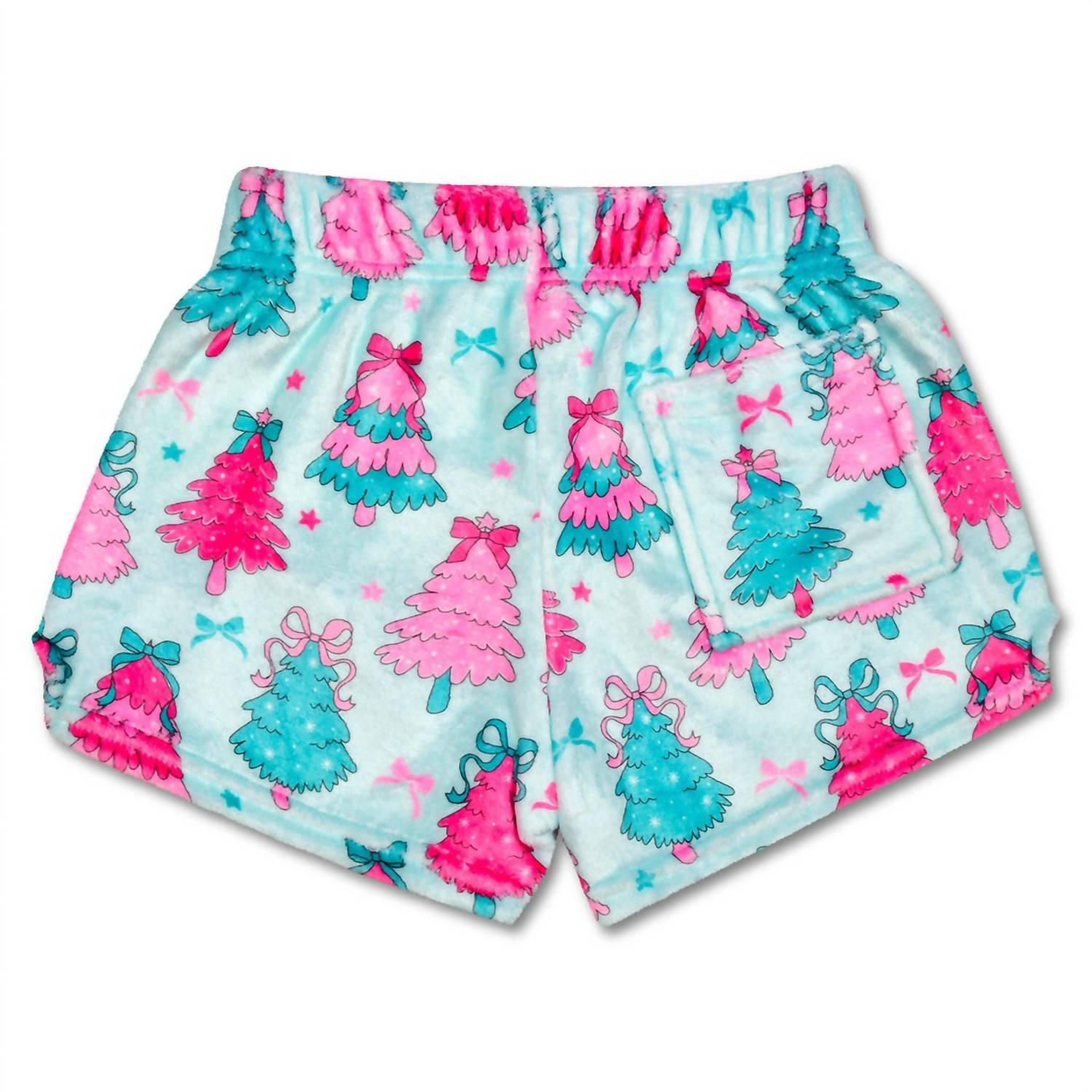 iScream Girl's Fancy Trees Plush Shorts in pink and teal - kids' shorts - detail view