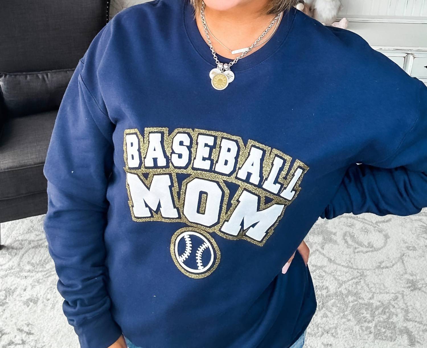 Southern Bliss - Baseball Mom Varsity Glitter Sweatshirt