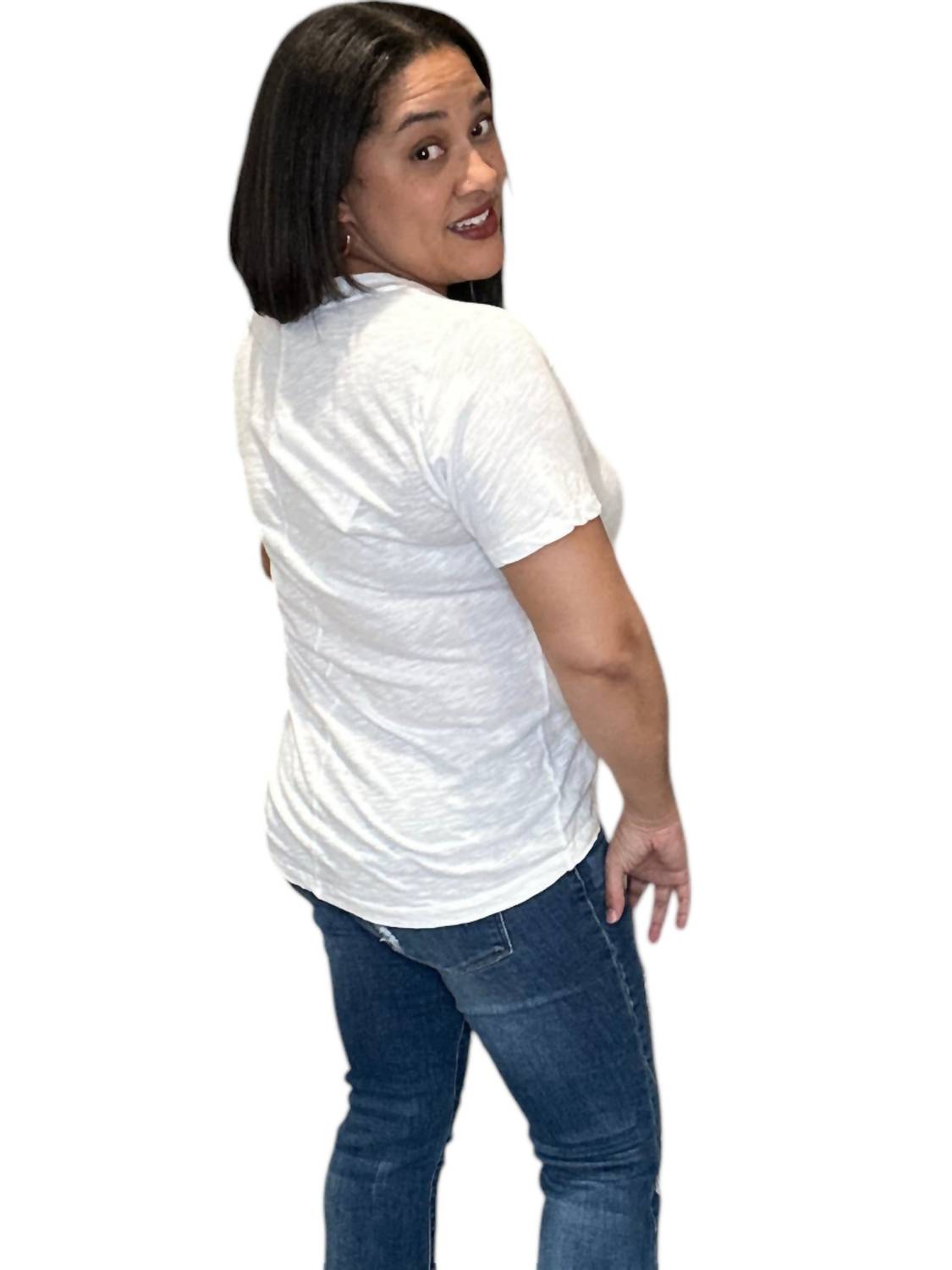 Bobi - Shoulder Seam V Neck Tee Shirt